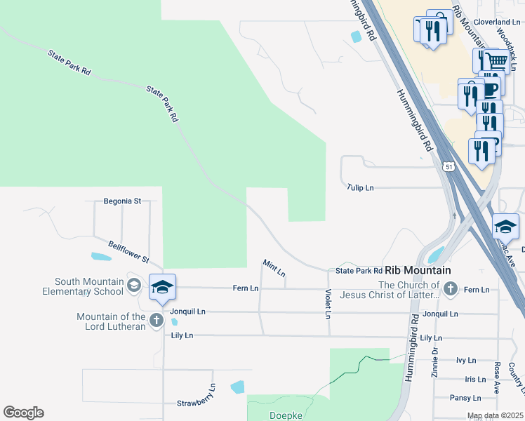 map of restaurants, bars, coffee shops, grocery stores, and more near 2302 Park Road in Wausau