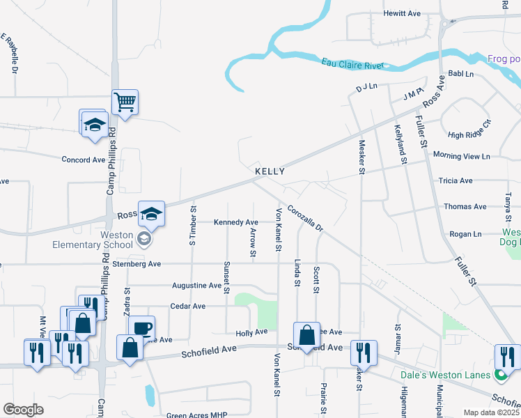 map of restaurants, bars, coffee shops, grocery stores, and more near 5011 Arrow Street in Weston