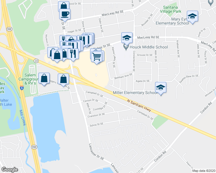 map of restaurants, bars, coffee shops, grocery stores, and more near 4342 Wildcherry Court Southeast in Salem