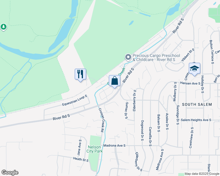 map of restaurants, bars, coffee shops, grocery stores, and more near 3145 La Costa Loop South in Salem