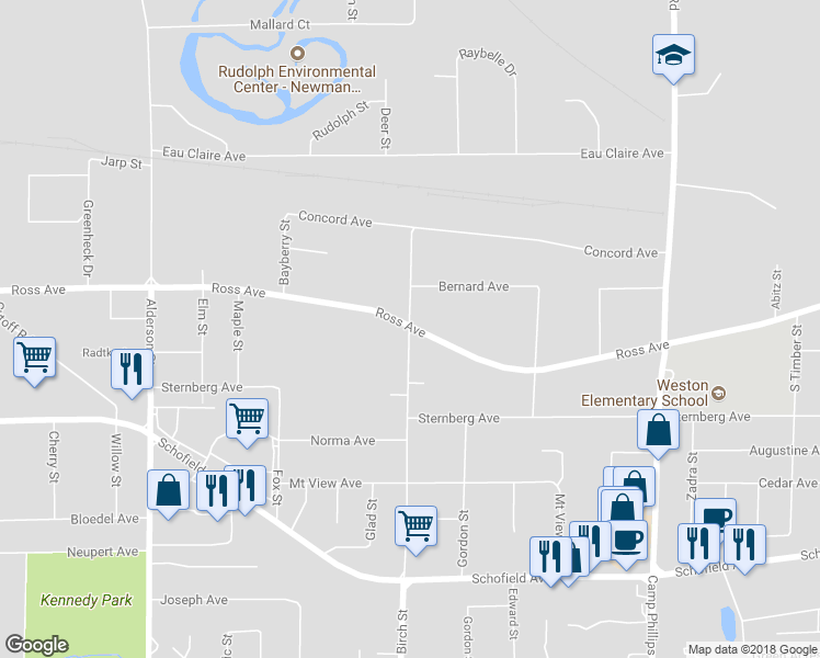 map of restaurants, bars, coffee shops, grocery stores, and more near 5101 Birch Street in Weston