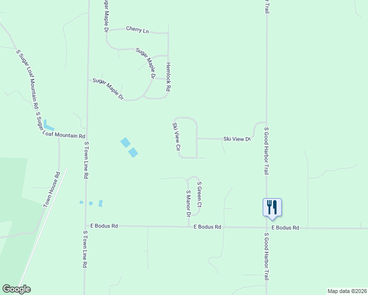 map of restaurants, bars, coffee shops, grocery stores, and more near Ski View Cir in Leelanau