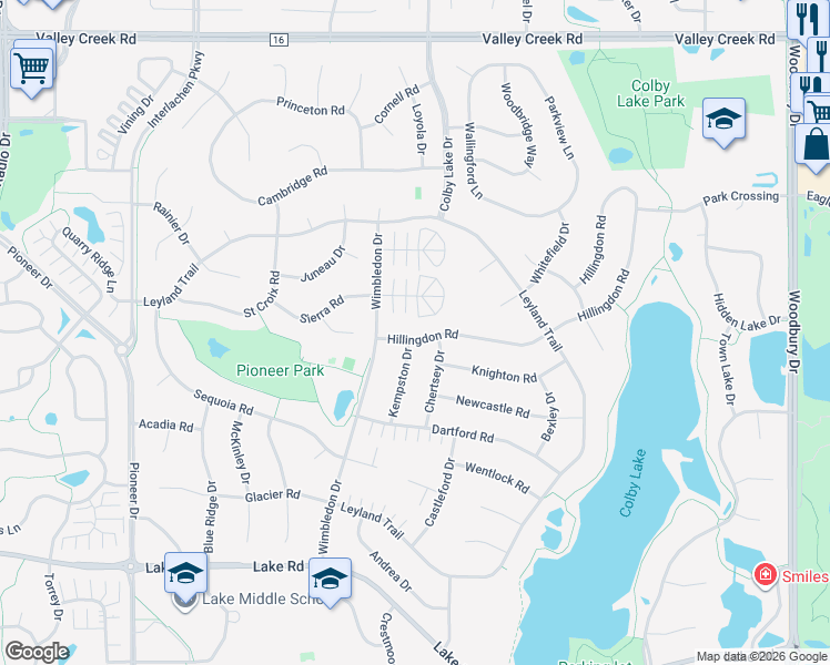 map of restaurants, bars, coffee shops, grocery stores, and more near 9248 Hillingdon Road in Woodbury