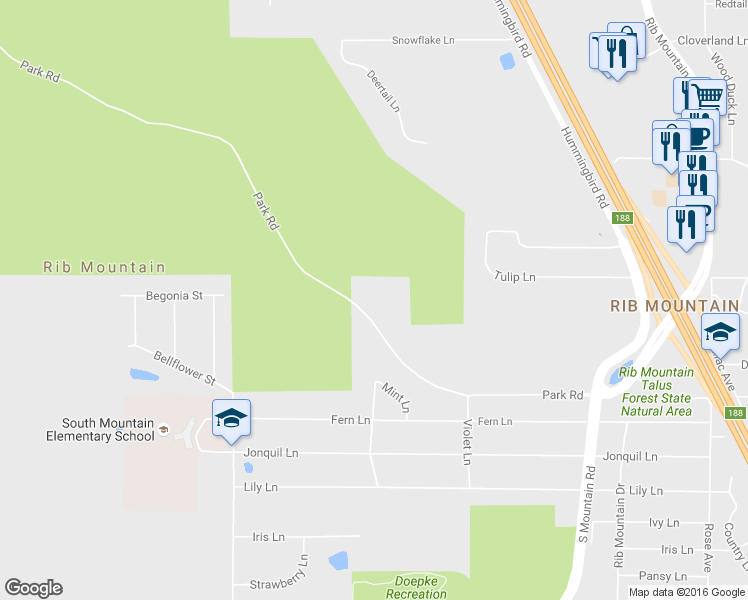 map of restaurants, bars, coffee shops, grocery stores, and more near 2302 Park Rd in Wausau
