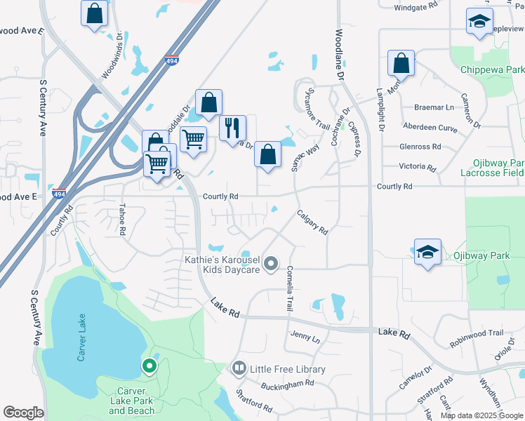 map of restaurants, bars, coffee shops, grocery stores, and more near 2525 Cobble Hill Court in Woodbury