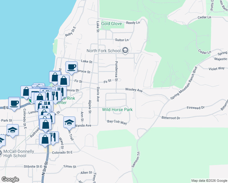 map of restaurants, bars, coffee shops, grocery stores, and more near 707 Saddlehorn Lane in McCall