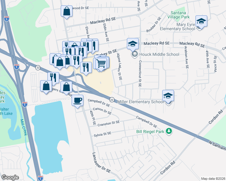 map of restaurants, bars, coffee shops, grocery stores, and more near 4342 Wildcherry Court Southeast in Salem