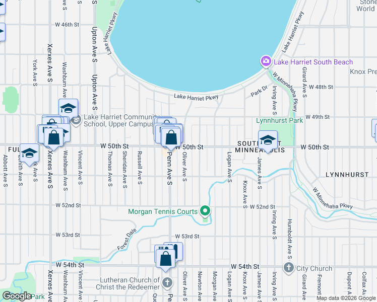 map of restaurants, bars, coffee shops, grocery stores, and more near 5024 Oliver Avenue South in Minneapolis