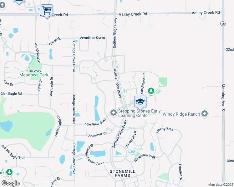 map of restaurants, bars, coffee shops, grocery stores, and more near Settlers Ridge in Woodbury