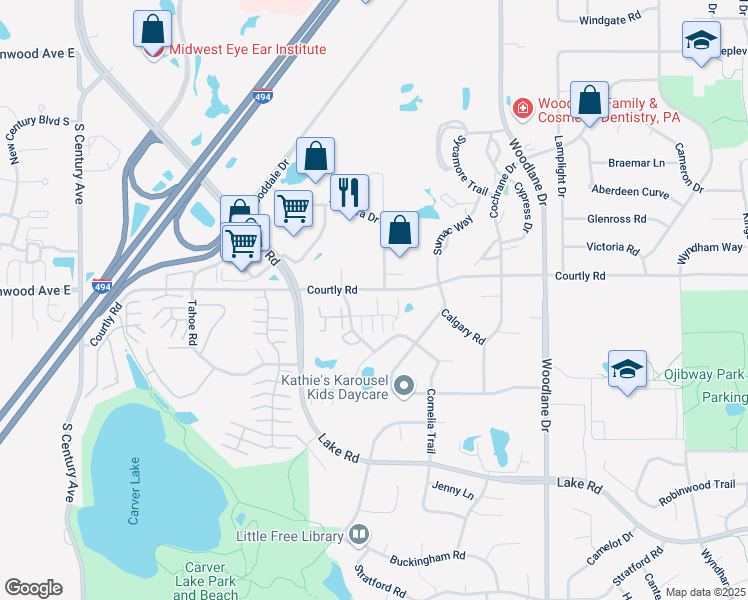 map of restaurants, bars, coffee shops, grocery stores, and more near 2541 Cobble Hill Court in Woodbury