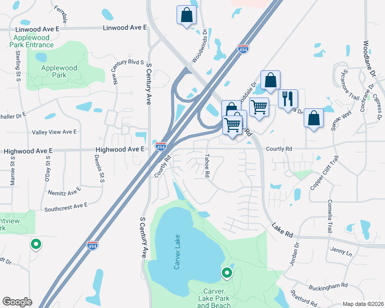map of restaurants, bars, coffee shops, grocery stores, and more near 6147 Tahoe Circle in Woodbury