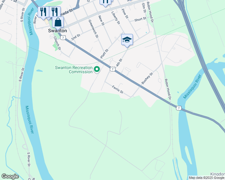 map of restaurants, bars, coffee shops, grocery stores, and more near 80 Upper Ferris Street in Franklin County