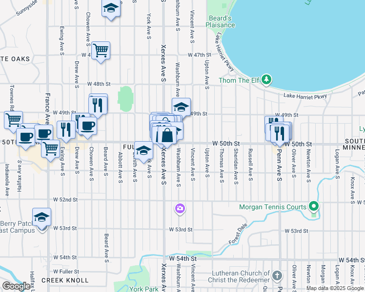 map of restaurants, bars, coffee shops, grocery stores, and more near 2915 West 50th Street in Minneapolis