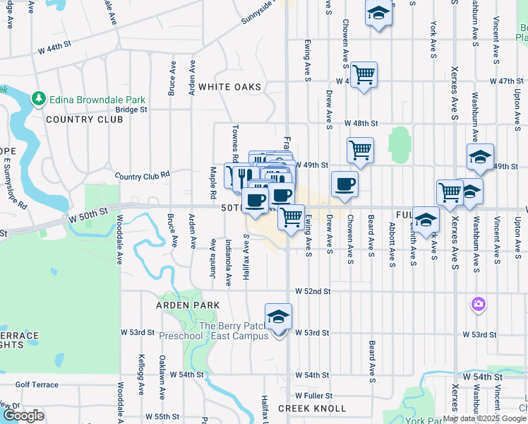 map of restaurants, bars, coffee shops, grocery stores, and more near 4950 France Avenue South in Edina