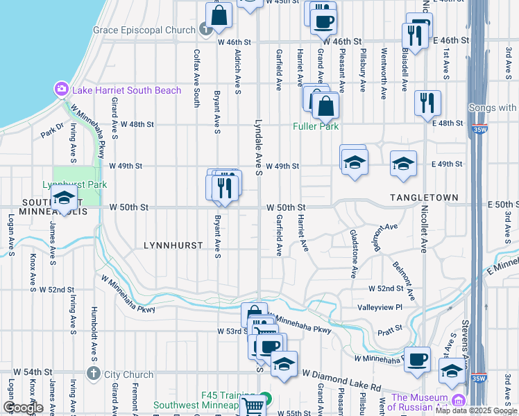 map of restaurants, bars, coffee shops, grocery stores, and more near in Minneapolis