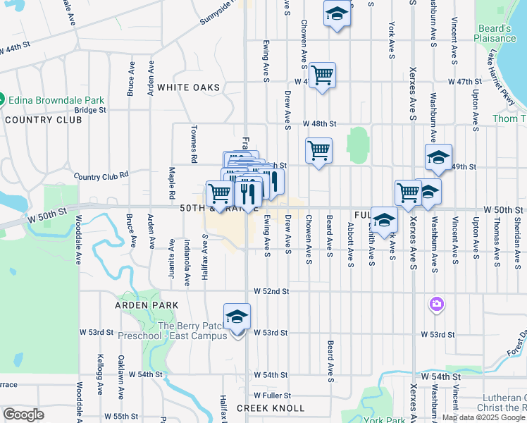map of restaurants, bars, coffee shops, grocery stores, and more near 5005 France Avenue South in Minneapolis