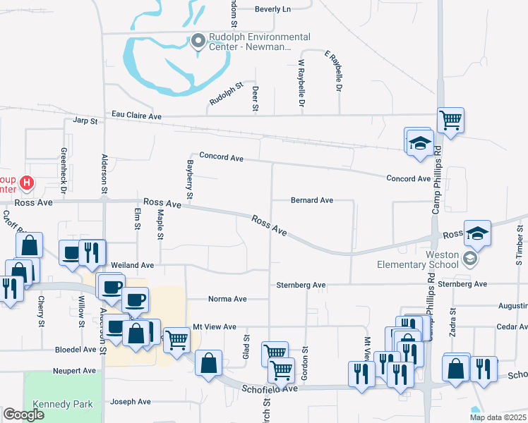 map of restaurants, bars, coffee shops, grocery stores, and more near 4808 Birch Street in Weston