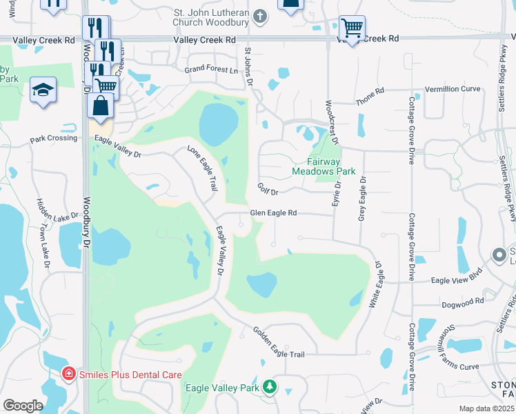 map of restaurants, bars, coffee shops, grocery stores, and more near 2400 Golf Drive in Woodbury