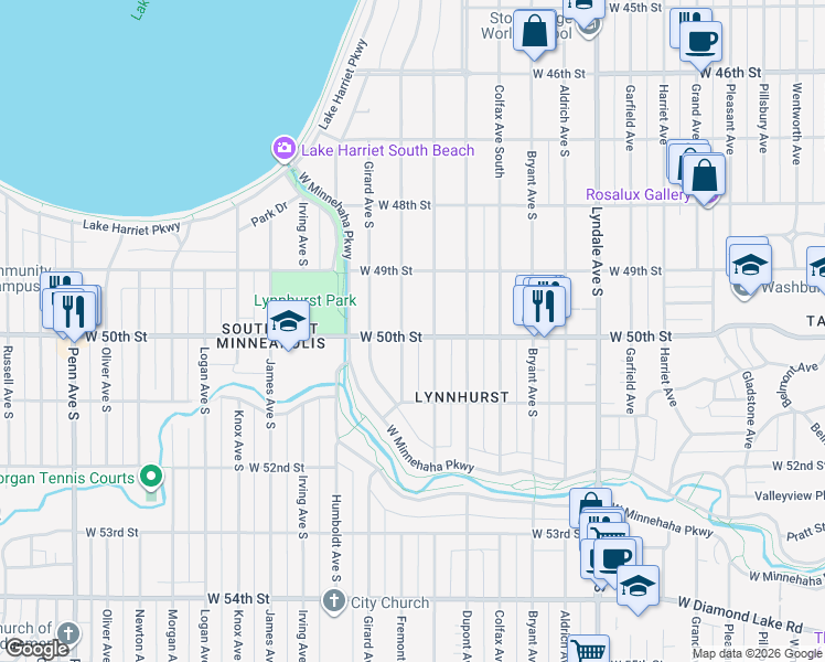 map of restaurants, bars, coffee shops, grocery stores, and more near in Minneapolis