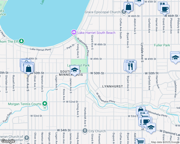 map of restaurants, bars, coffee shops, grocery stores, and more near 4941 Girard Avenue South in Minneapolis