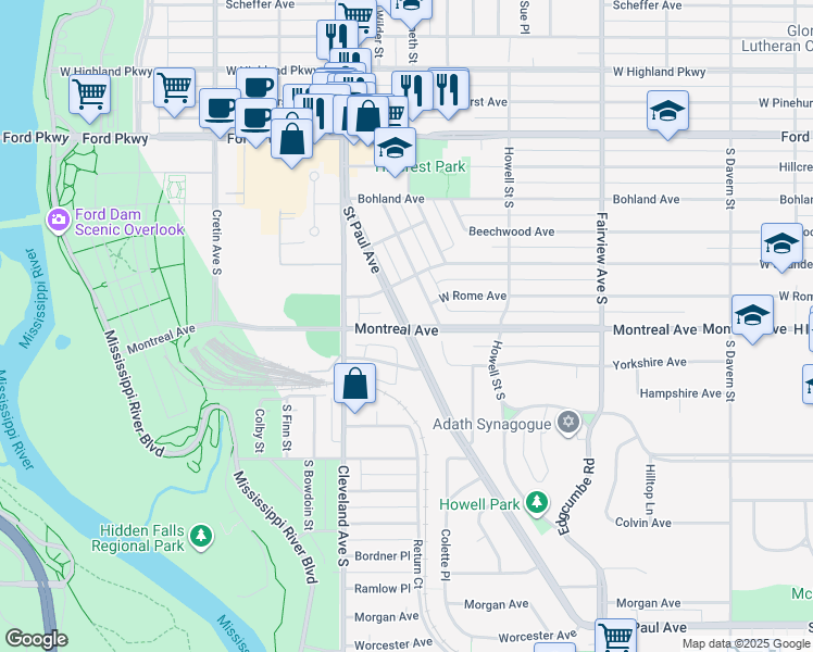 map of restaurants, bars, coffee shops, grocery stores, and more near 943 South Wilder Street in Saint Paul