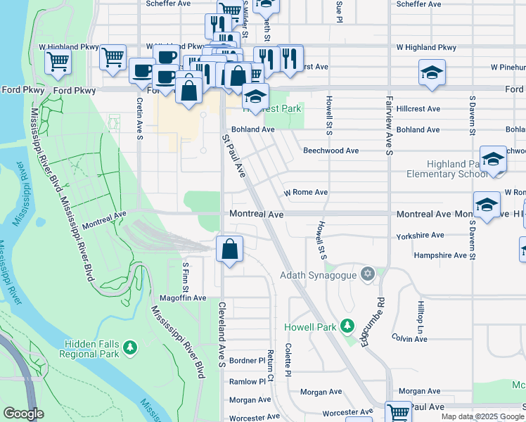 map of restaurants, bars, coffee shops, grocery stores, and more near 956 Saint Paul Avenue in Saint Paul