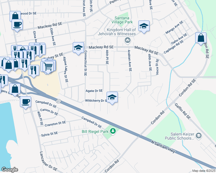 map of restaurants, bars, coffee shops, grocery stores, and more near 1417 46th Place Southeast in Salem