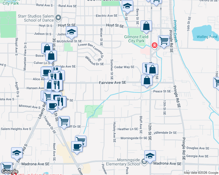 map of restaurants, bars, coffee shops, grocery stores, and more near 870 Fairview Avenue Southeast in Salem