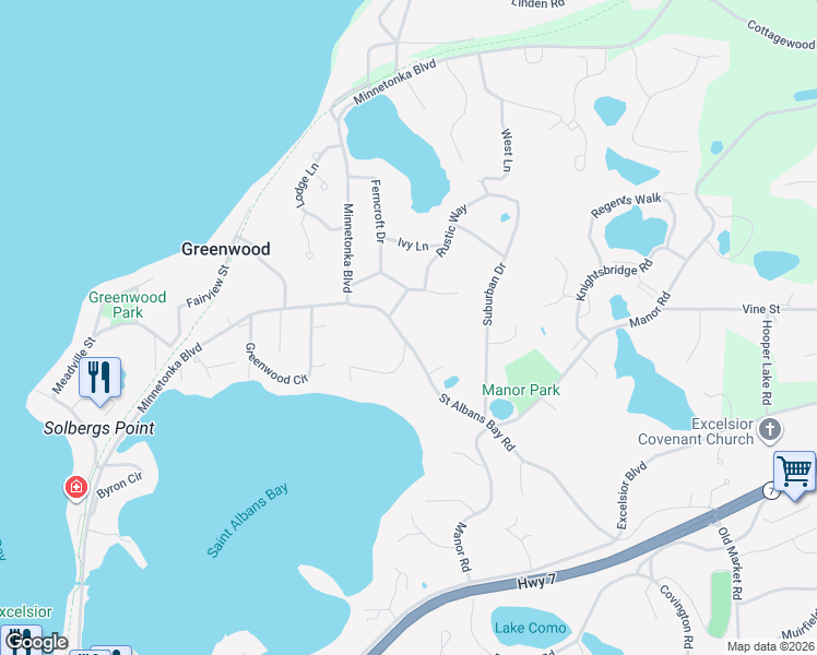 map of restaurants, bars, coffee shops, grocery stores, and more near 5035 Saint Albans Bay Road in Shorewood