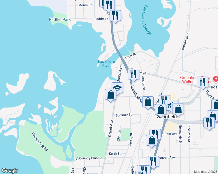 map of restaurants, bars, coffee shops, grocery stores, and more near 116 School Street in Schofield