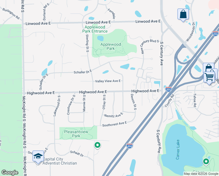map of restaurants, bars, coffee shops, grocery stores, and more near 2532 Valley View Avenue in Saint Paul