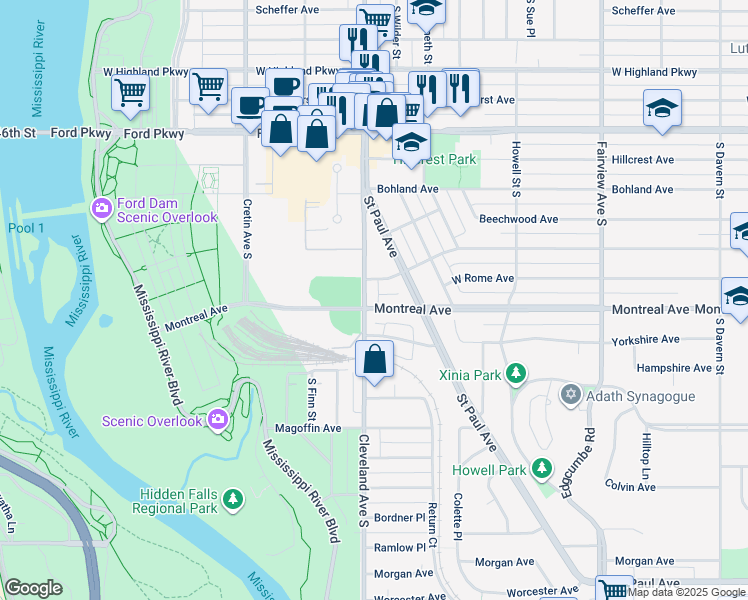 map of restaurants, bars, coffee shops, grocery stores, and more near 934 Cleveland Avenue South in Saint Paul
