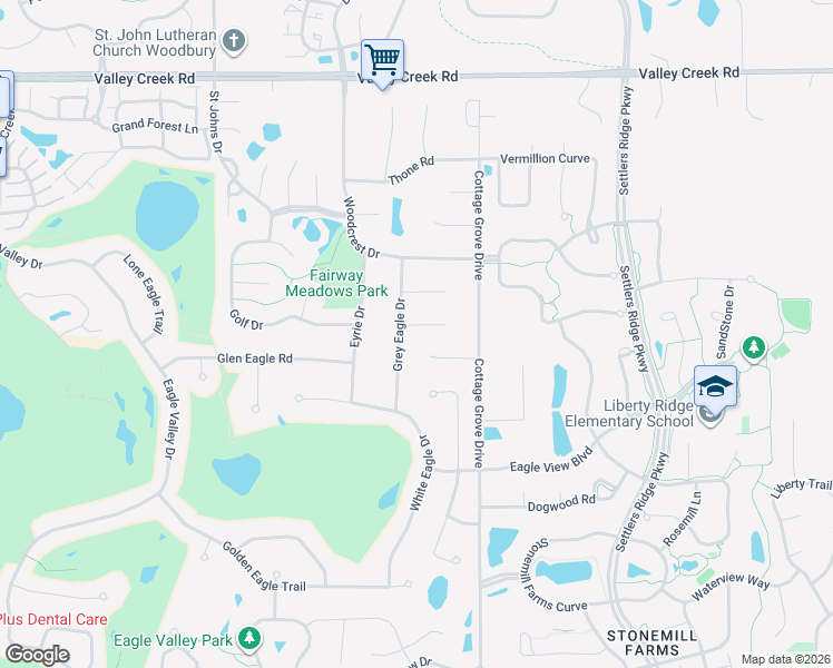 map of restaurants, bars, coffee shops, grocery stores, and more near 2479 Grey Eagle Circle in Woodbury