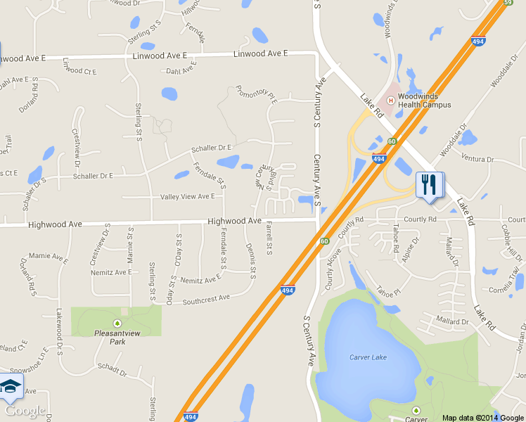 map of restaurants, bars, coffee shops, grocery stores, and more near 2647 New Century Place East in Maplewood