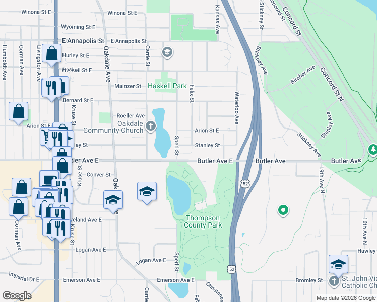 map of restaurants, bars, coffee shops, grocery stores, and more near 1094 Felix Street in West Saint Paul