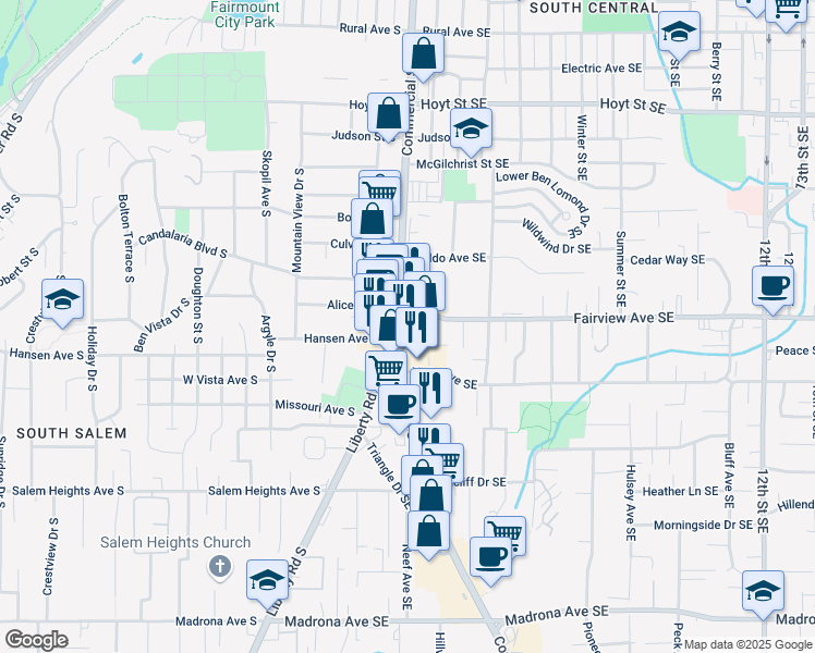 map of restaurants, bars, coffee shops, grocery stores, and more near 2920 Commercial Street Southeast in Salem