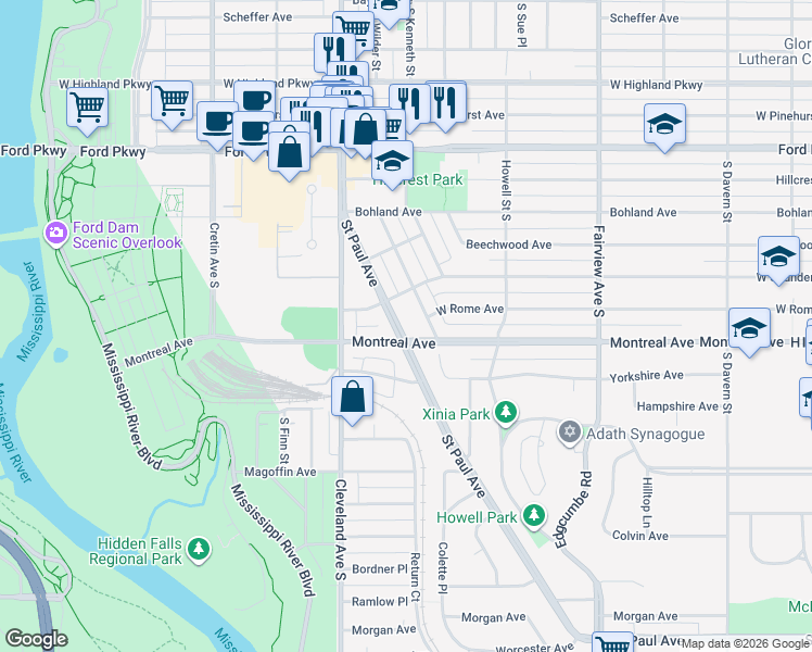 map of restaurants, bars, coffee shops, grocery stores, and more near 944 Saint Paul Avenue in Saint Paul