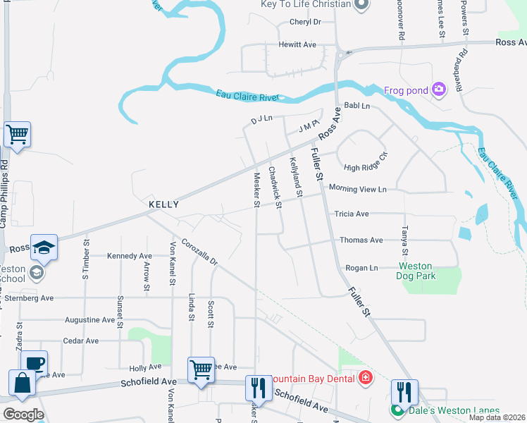 map of restaurants, bars, coffee shops, grocery stores, and more near 4802 Chadwick Street in Weston