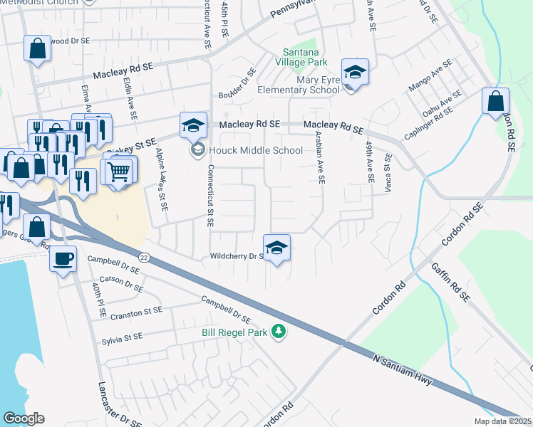 map of restaurants, bars, coffee shops, grocery stores, and more near 1417 46th Place Southeast in Salem