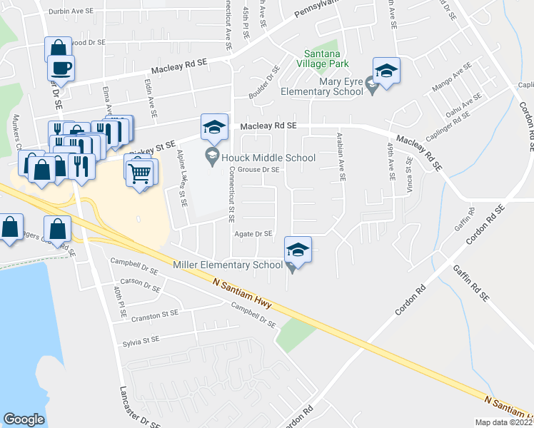 map of restaurants, bars, coffee shops, grocery stores, and more near 4577 Garden Court Southeast in Salem