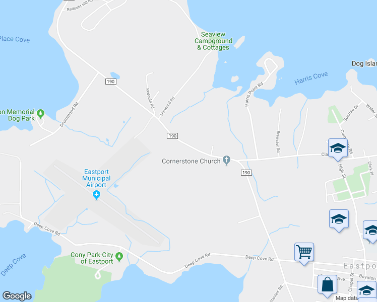 map of restaurants, bars, coffee shops, grocery stores, and more near 102 County Road in Eastport