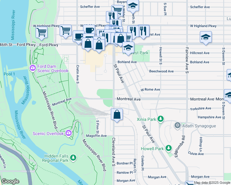 map of restaurants, bars, coffee shops, grocery stores, and more near 934 Cleveland Avenue South in Saint Paul