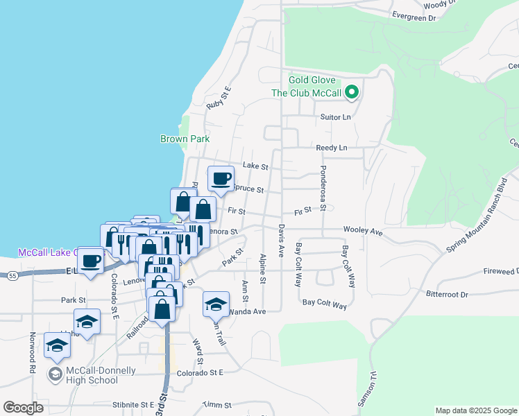 map of restaurants, bars, coffee shops, grocery stores, and more near 1301 Louisa Avenue in McCall