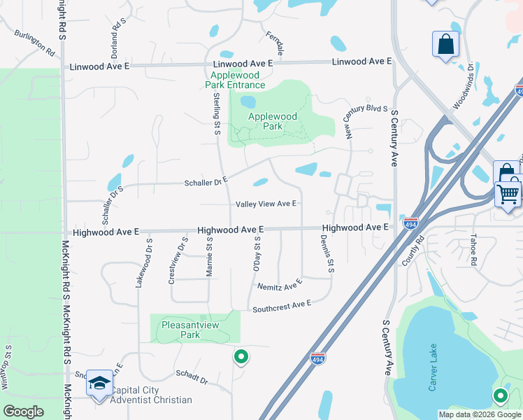 map of restaurants, bars, coffee shops, grocery stores, and more near 2532 Valley View Avenue in Saint Paul