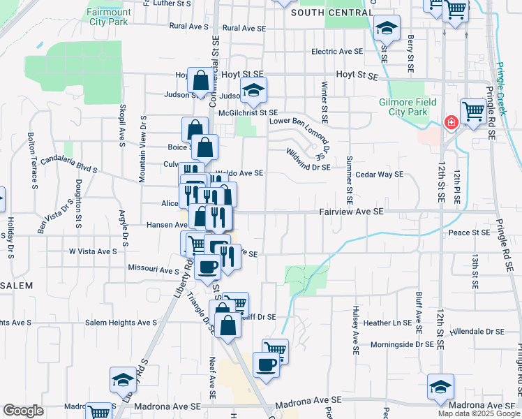 map of restaurants, bars, coffee shops, grocery stores, and more near 550 Fairview Avenue Southeast in Salem