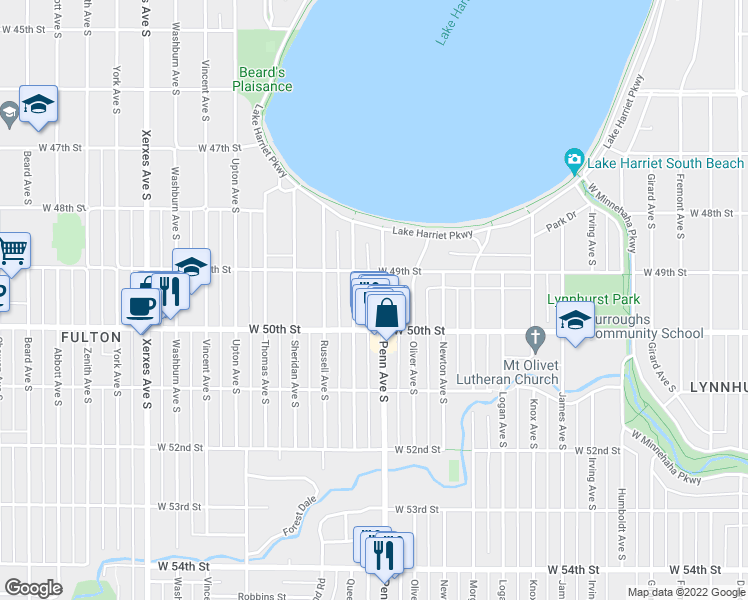 map of restaurants, bars, coffee shops, grocery stores, and more near 4940 County Road 32 in Minneapolis