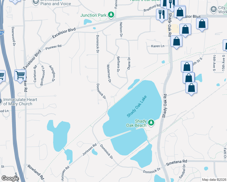 map of restaurants, bars, coffee shops, grocery stores, and more near 5018 Diane Drive in Hopkins