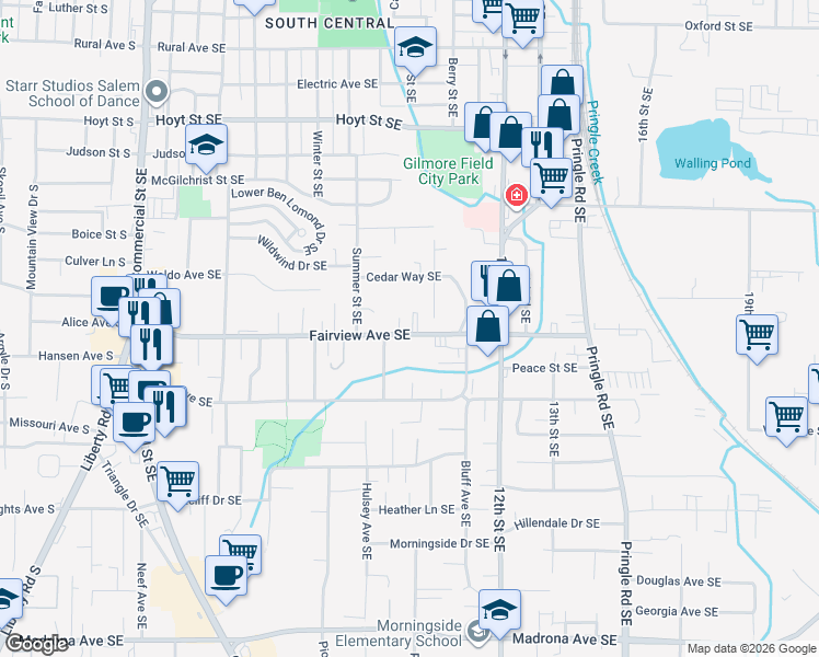 map of restaurants, bars, coffee shops, grocery stores, and more near 1010 Fairview Avenue Southeast in Salem