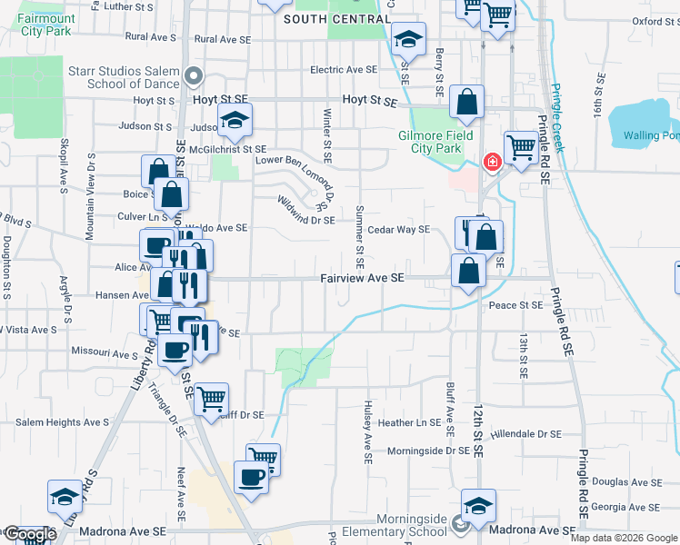 map of restaurants, bars, coffee shops, grocery stores, and more near 870 Fairview Avenue Southeast in Salem