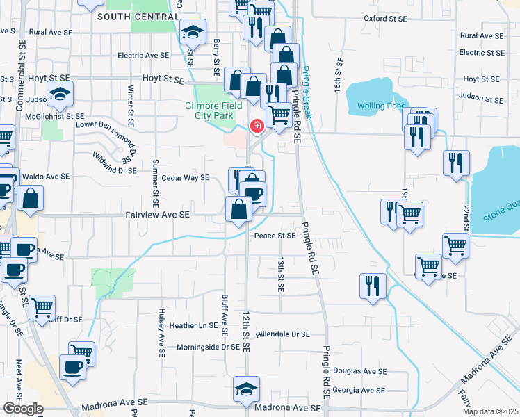 map of restaurants, bars, coffee shops, grocery stores, and more near 1230 Fairview Avenue Southeast in Salem